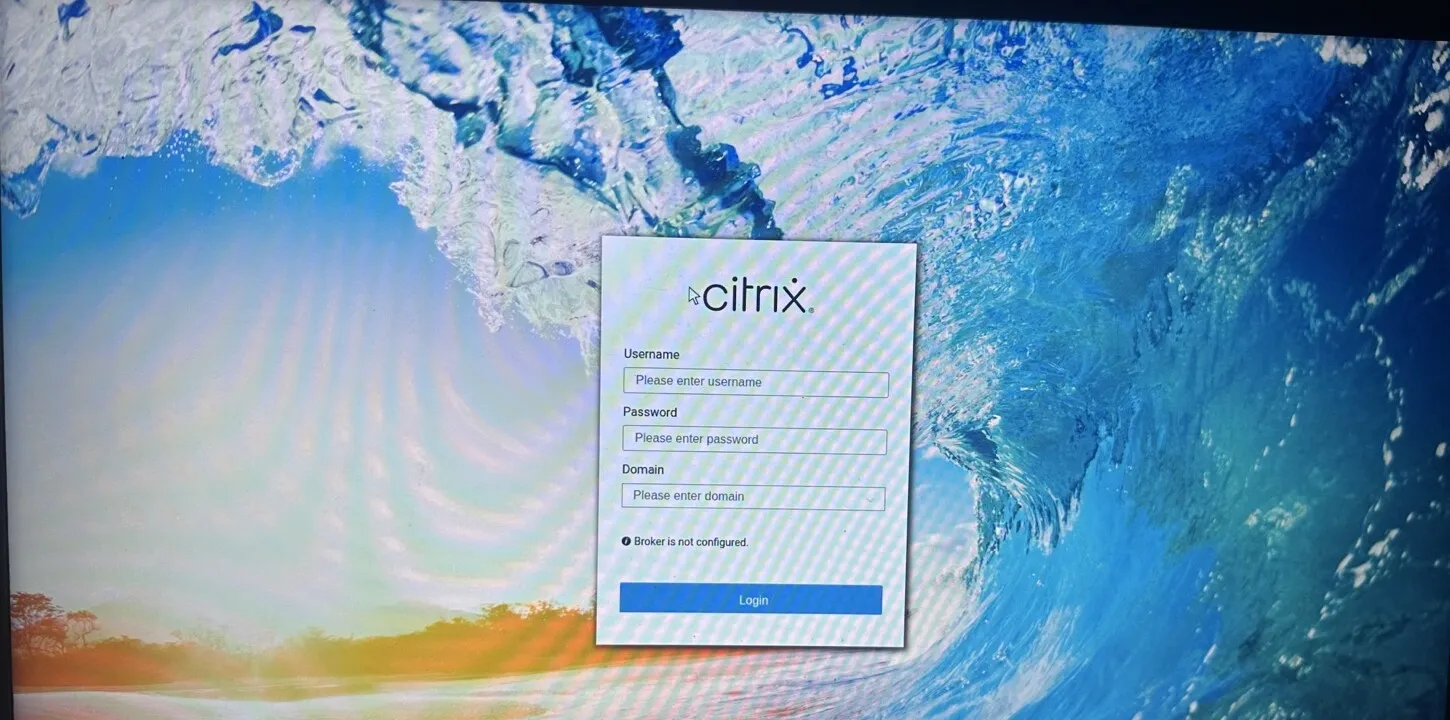 Citrix login screen displayed on Dell ThinOS running on a TCD 1 Series thin client during ThinClient Direct testing.